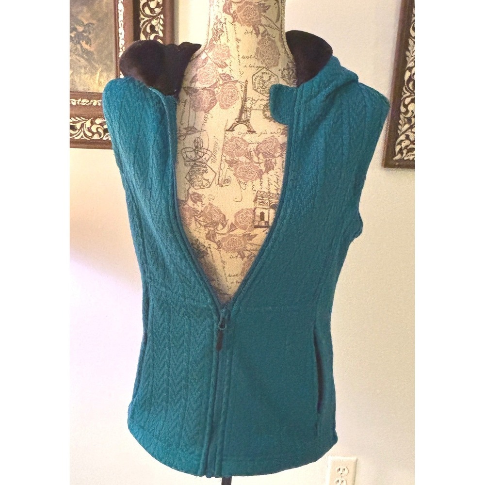 Vintage Y2K ICEBURG Teal Herringbone Hooded Zip Vest Jacket Women's Medium